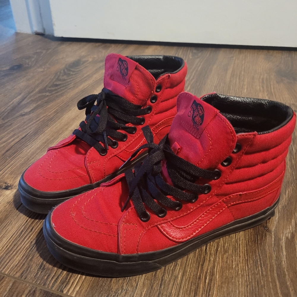 Vans red and black high tops